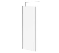 Wholesale Domestic Pacco 8mm Clear Glass Walk In Shower Screen including Wall Channel with End Profile and Support Bar | Polished Chrome | Glass/Aluminium | 1850mm x 760mm