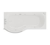 Wholesale Domestic Plage 6 Jet Chrome V-Tec Left Hand P Shaped Whirlpool Shower Bath with Bath Screen and Front Bath Panel | White | Metal/MDF/Plastic | 1700mm