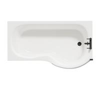 Wholesale Domestic Plage Right Hand P Shaped Shower Bath with Matt Black Bath Screen and Acrylic Front Bath Panel | White | 1500mm