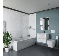 Wholesale Domestic Portland Straight Double Ended Bathroom Suite including White Button 1150mm Wall Hung Toilet and Vanity Unit | Gloss White | ABS | 1700mm