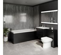 Wholesale Domestic Quinn Straight Single Ended Bathroom Suite including Furniture Set with Polished Chrome Handles | Nero Oak | ABS Polished Chrome | 1800mm