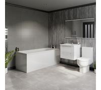 Wholesale Domestic Quinn Straight Single Ended Bathroom Suite including Vanity Unit with Polished Chrome Handles | Gloss White | 1800mm