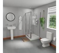 Wholesale Domestic Riley White 545mm Basin and Sliding Door Shower Enclosure Bathroom Suite including Rectangular Tray | Chrome | ABS Polished Chrome | 1000mm x 800mm