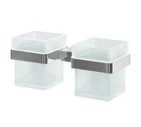Wholesale Domestic Taurus Polished and Frosted Glass Wall Mounted Double Bathroom Tumbler | Chrome | Metal | 195mm x 18mm x 96.5mm
