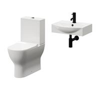 Wholesale Domestic Tondela Wall Hung Basin and Toilet Suite including Round Matt Black Bottle Trap and Closed Back Toilet | White | ABS Polished Chrome | 500mm