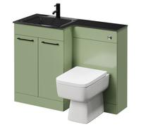Wholesale Domestic Venice Square Vanity Unit Toilet Suite with Left Hand Anthracite Glass 1 Tap Hole Basin and 2 Doors with Matt Black Handles | Olive Green | ABS Polished Chrome | 1100mm