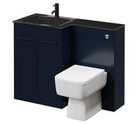 Wholesale Domestic Venice Square Vanity Unit Toilet Suite with Left Hand Anthracite Glass 1 Tap Hole Basin and 2 Doors with Gunmetal Grey Handles | Deep Blue | ABS Polished Chrome | 1100mm