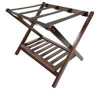 Wholesale Hotel Products Wooden Luggage Rack for Guest Room with Shoe Shelf - Fully Assembled Luggage Stand with Storage Shelf Foldable, Solid Wood Walnut -