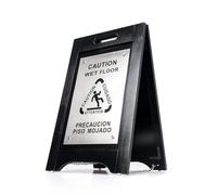 Wholesale Hotel Products Premium Wooden “Caution Wet Floor” Bilingual Sign- Real Hardwood construction, 23”x14”, non-skid plastic feet, churches, offices