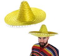 Wholesale Mexican Sombreros - Pack of 1 - Yellow Sombrero with White Pom Pom Edging - Mexico Cinco de Mayo Mariachi Fiesta Fancy Dress Costume Accessory