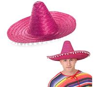 Wholesale Mexican Sombreros - Pack of 12 - Pink Sombrero with White Pom Pom Edging - Mexico Cinco de Mayo Mariachi Fiesta Fancy Dress Costume Accessory