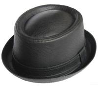 Wholesale PU Leather Look Porkpie Fashion hat Adult Pork Pie Trilby Fedora Textred Faux Leather Hat (Breaking Bad Heisenberg Style) Matte Black