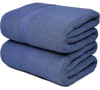 Wholesale Trade Dealz 2 X Super Jumbo Bath Sheets (100 x 200 cm) Primium 100% Egyptian Combed Cotton Extra Large Bath Sheet Towels XL Body Wrap Towel (Blue, Cotton)