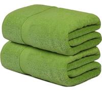 Wholesale Trade Dealz 2 X Super Jumbo Bath Sheets (100 x 200 cm) Primium 100% Egyptian Combed Cotton Extra Large Bath Sheet Towels XL Body Wrap Towel (Lime Green, Cotton)