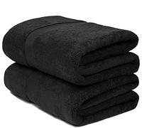 Wholesale Trade Dealz 2 X Super Jumbo Bath Sheets (100 x 200 cm) Primium 100% Egyptian Combed Cotton Extra Large Bath Sheet Towels XL Body Wrap Towel (Black, Cotton)