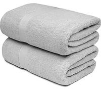 Wholesale Trade Dealz 2 X Super Jumbo Bath Sheets (100 x 200 cm) Primium 100% Egyptian Combed Cotton Extra Large Bath Sheet Towels XL Body Wrap Towel (Silver, Cotton)