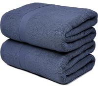 Wholesale Trade Dealz 2 X Super Jumbo Bath Sheets (100 x 200 cm) Primium 100% Egyptian Combed Cotton Extra Large Bath Sheet Towels XL Body Wrap Towel (Cotton, Navy Blue)