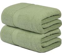 Wholesale Trade Dealz 2 X Super Jumbo Bath Sheets (100 x 200 cm) Primium 100% Egyptian Combed Cotton Extra Large Bath Sheet Towels XL Body Wrap Towel (Sage Green, Cotton)