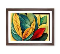 Wholesome Colourful Leaf Framed Print | A2 Walnut Framed Wall Art | Ready to Hang | Modern Floral Picture | Living Room Bedroom Lounge Office