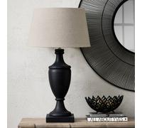 Wholesome Home Black Wood Base Table Lamp With Linen Shade