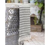 Wholesome Home Cotton Striped Throw Blanket, 130 x 160 cm, Grey and Cream with Fringe