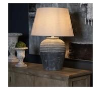 Wholesome Home Grey Stone Base with Tribal Carved Pattern, Decorative Table Lamp, 70cm Height, Beige Shade