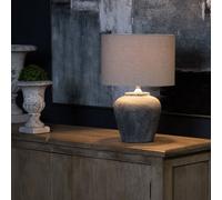 Wholesome Home Grey Stone Table Lamp With Linen Shade (31X31X40Cm)
