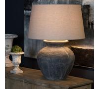 Wholesome Home Large Stone Table Lamp, Grey Distressed Base, Beige Linen Shade, 60 x 60 x 78 cm