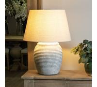 Wholesome Home Light Grey Stone Base Table Lamp With Linen Shade