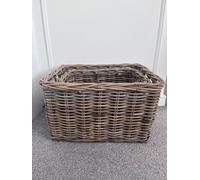 Wholesome Home Rectangular Grey And Buff Pull Out Basket (Set Of 2)