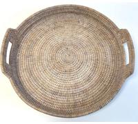 Wholesome Home Round Rattan Serving Trays With Handles, White Wash, Woven Boho Coffee Table Display - 3 Sizes (Large (48Cm))