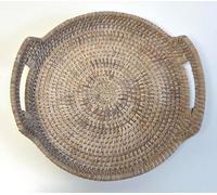 Wholesome Home Round Rattan Serving Trays With Handles, White Wash, Woven Boho Coffee Table Display - 3 Sizes (Small (30Cm))