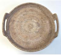 Wholesome Home Round Rattan Serving Trays With Handles, White Wash, Woven Boho Coffee Table Display - 3 Sizes (Medium (40Cm))