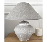 Wholesome Home Stone Effect Table Lamp with Grey Linen Shade, 40 cm x 40 cm, White Wash