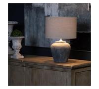 Wholesome Home Stone Table Lamp with Linen Shade, Dark Grey Base, 31 x 31 x 40 cm