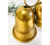 Wholesome Home Vintage Style Gold Christmas Bells, 15Cm Height, Jute Rope Hanging Decorations