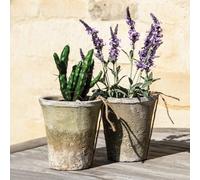 Wholesome Home Vintage White Stone Terracotta Plant Pots - Pack Of 4 (Large 13X10Cm)