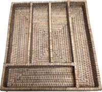 Wholesome Home White Wash Rattan Cutlery Tray (5 Compartment)