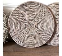 Wholesome Home White Wash Rattan Placemats (Round - Set Of 2)