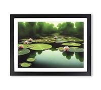 Wholesome Water Lily Pond Framed Print | A2 Black Framed Wall Art | Ready to Hang | Modern Floral Picture | Living Room Bedroom Lounge Office