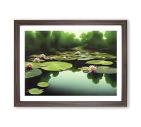 Wholesome Water Lily Pond Framed Print | A2 Walnut Framed Wall Art | Ready to Hang | Modern Floral Picture | Living Room Bedroom Lounge Office