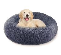 Whome Donut Dog Bed - Cat Bed Round Warm Cuddler Soft Fluffy Pet Beds for Cats or Dogs - Anti-Anxiety and Better Sleep - Anti-Slip Bottom - Machine Washable (M, Dark Grey)