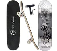 WHOME Pro Skateboards Complete for Adult Youth Kid & Beginner - 31"x8" Double Kick Concave Standard Skateboard for Girl&Boy 8-ply Alpine Maple Deck ABEC-9 Bearings Include T-Tool (Silver Skull)
