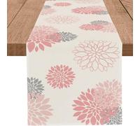 WHOMEAF Pink Gray Table Runner Dahlia Pinnata Flower Beige Table Runners Modern Elegant Pompon Farmhouse Geometric Table Center Decor for Girls Room Dining Party Patio (13 x 90 Inch)