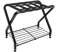 Whoonba Folding Luggage Rack with 2-tiers Storage Shelf, Foldable Steel Frame Luggage Organizers for Suitcase, Metal Luggage Holder for Guest room, Bedroom, Hotel, Closet, Black, 1pack