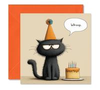 Whoop Moody Black Cat Funny Birthday Greetings Card - Full Colour Inside Print - Includes Orange Coloured Envelope - Made in the UK