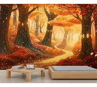 WHOROB Enchanted Forest Mural Fantasy Autumn Forest Path Wallpaper Woodland with Tall Tree Accent Wallpaper Natural Landscape Kids Wall Paper for Bedroom Living Room Wall Mural Poster Decor 100X70cm