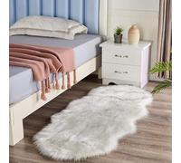WHOROB Plush Faux Sheepskin Rug-Ultra,Soft Fluffy Bedside Carpet,Non-slip Washable Floor Mat,Modern Decorative Beige/Red/Pink/Grey Rug for Bedroom Living Room Deep Pile Rugs,White gray,150 * 60cm