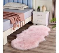 WHOROB Plush Faux Sheepskin Rug-Ultra,Soft Fluffy Bedside Carpet,Non-slip Washable Floor Mat,Modern Decorative Beige/Red/Pink/Grey Rug for Bedroom Living Room Deep Pile Rugs,Light pink,180 * 80cm