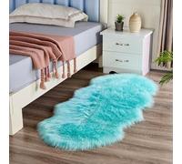 WHOROB Plush Faux Sheepskin Rug-Ultra,Soft Fluffy Bedside Carpet,Non-slip Washable Floor Mat,Modern Decorative Beige/Red/Pink/Grey Rug for Bedroom Living Room Deep Pile Rugs,Blue,180 * 60cm